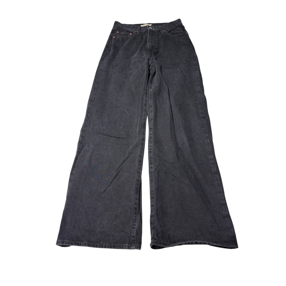 Levis Premium Ribcage Wide Leg Jeans Washed Black Womens 28x32 High Rise Baggy